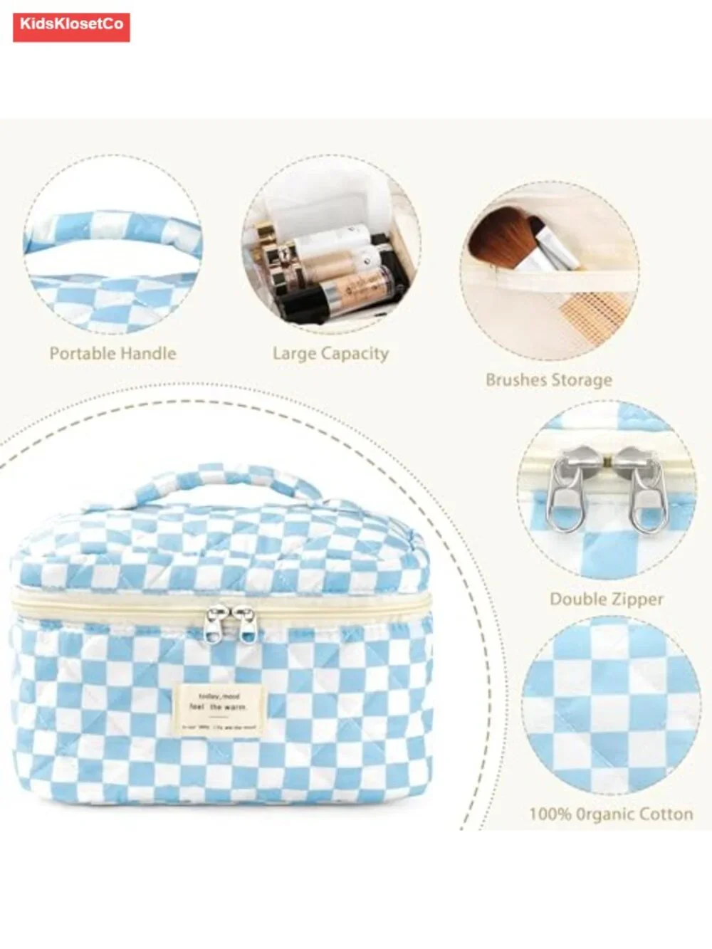 Quilted Cotton Makeup Bag - Large Travel Toiletry Organizer for Women